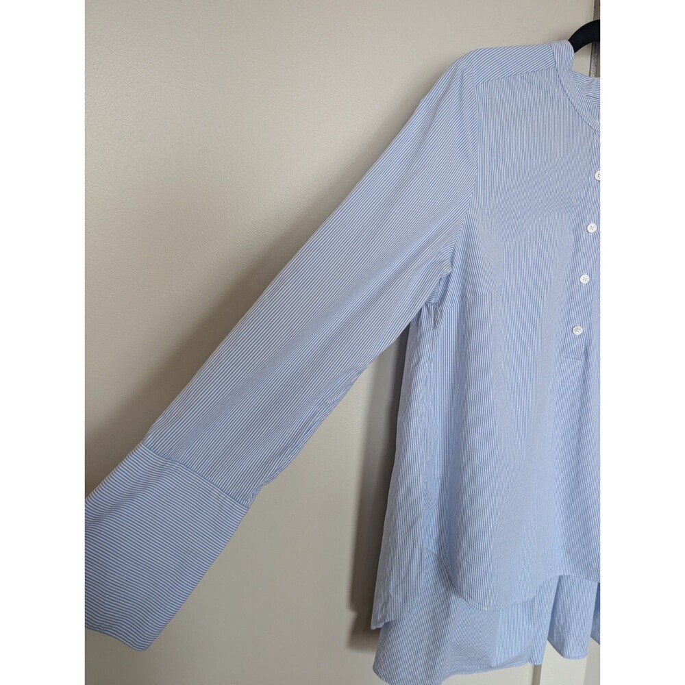 Veronica Beard Greer Stretch Cotton Blue White Striped Blouse Long Sleeve Sz 12 - Picture 6 of 10